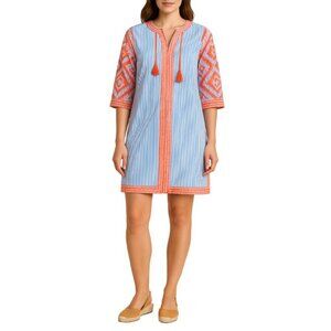 Gretchen Scott Designs Blue Striped Odessa Embroidered Tunic Dress With …